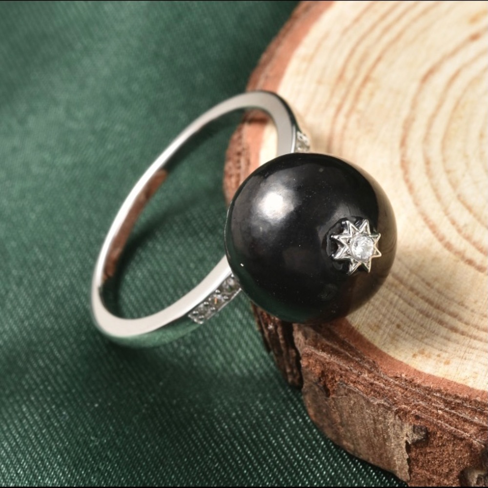 NWT Sterling Silver Shungite & White Zircon CELESTIAL Ring - Picture 4 of 12